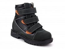 152-121 Бос(Bos), ботинки детские утепленные ортопедические профилактические, байка, кожа, черный, оранжевый в Сургуте