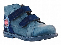 2084-01 УЦ Дандино (Dandino), ботинки демисезонные утепленные, байка, кожа, тёмно-синий, голубой в Сургуте