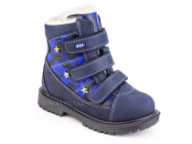 155-73 (26-30) Бос (Bos), ботинки детские зимние профилактические , натуральный шерсть,  кожа, нубук, синий, милитари в Сургуте