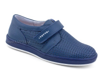 30024-702 Тотто (Totto), туфли школьные ортопедические профилактические, кожа перфорированная, синий в Сургуте