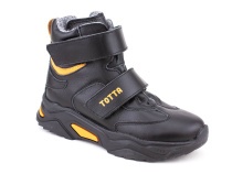 3542-131,15 Тотто (Totto), ботинки детские утепленные ортопедические профилактические, кожа, байка, черный, оранжевый в Сургуте