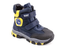 056-600-194-0049 (26-30) Джойшуз (Djoyshoes) ботинки детские зимние мембранные ортопедические профилактические, натуральный мех, мембрана, кожа, темно-синий, черный, желтый в Сургуте