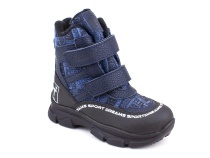 2633-11МК (26-30) Миниколор (Minicolor), ботинки зимние детские ортопедические профилактические, мембрана, кожа, натуральный мех, синий, черный, милитари в Сургуте