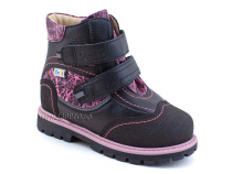 543-8 (26-30) Твики (Twiki) ботинки детские зимние ортопедические профилактические, кожа, натуральный мех, черно-розовый в Сургуте