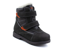151-13   Бос(Bos), ботинки детские зимние профилактические, натуральная шерсть, кожа, нубук, черный, оранжевый в Сургуте